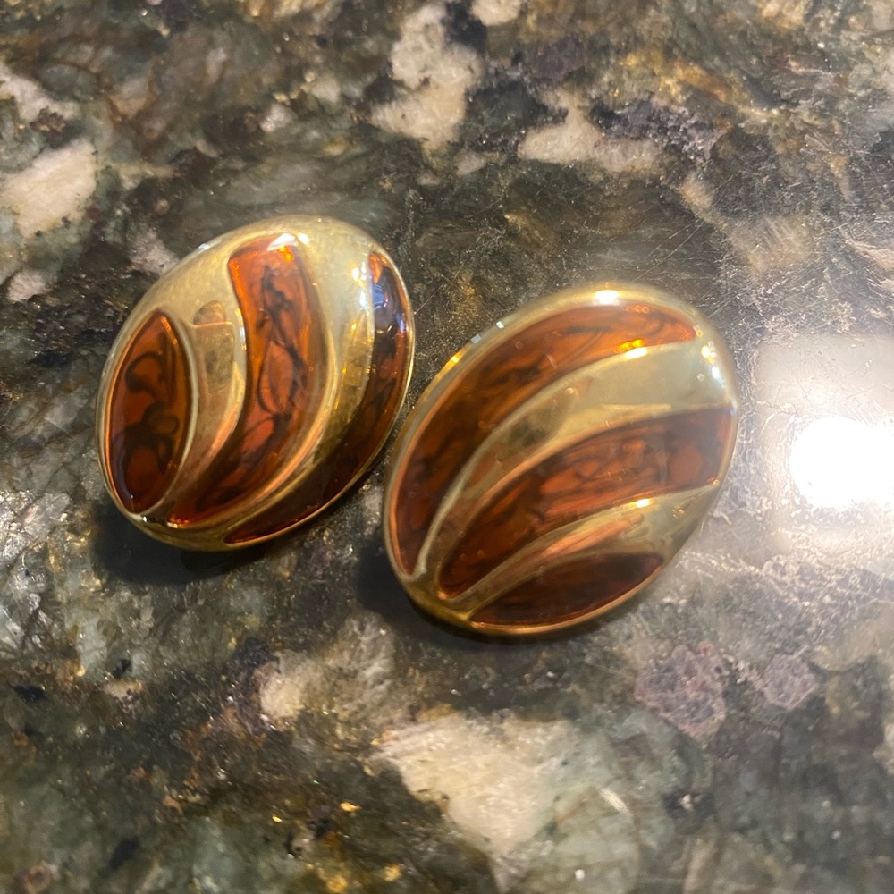 Vintage Napier Elegant Gold and Brown Clip On Earrings - Picture 1 of 3